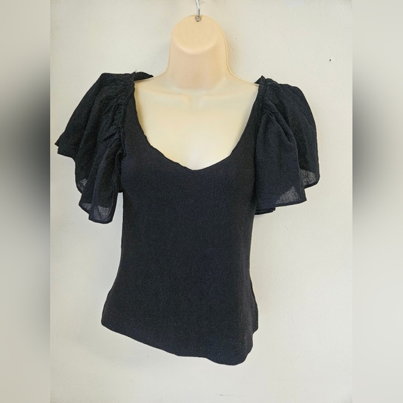 Anthropologie Tops - Maeve By Anthropologie -Blouse Women's XS Black ,Ruffled Puff Sleeve